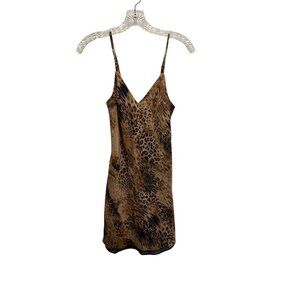 Miss Selfridge Leopard Print Mini Slip Dress With Sheer Black Layered Hem